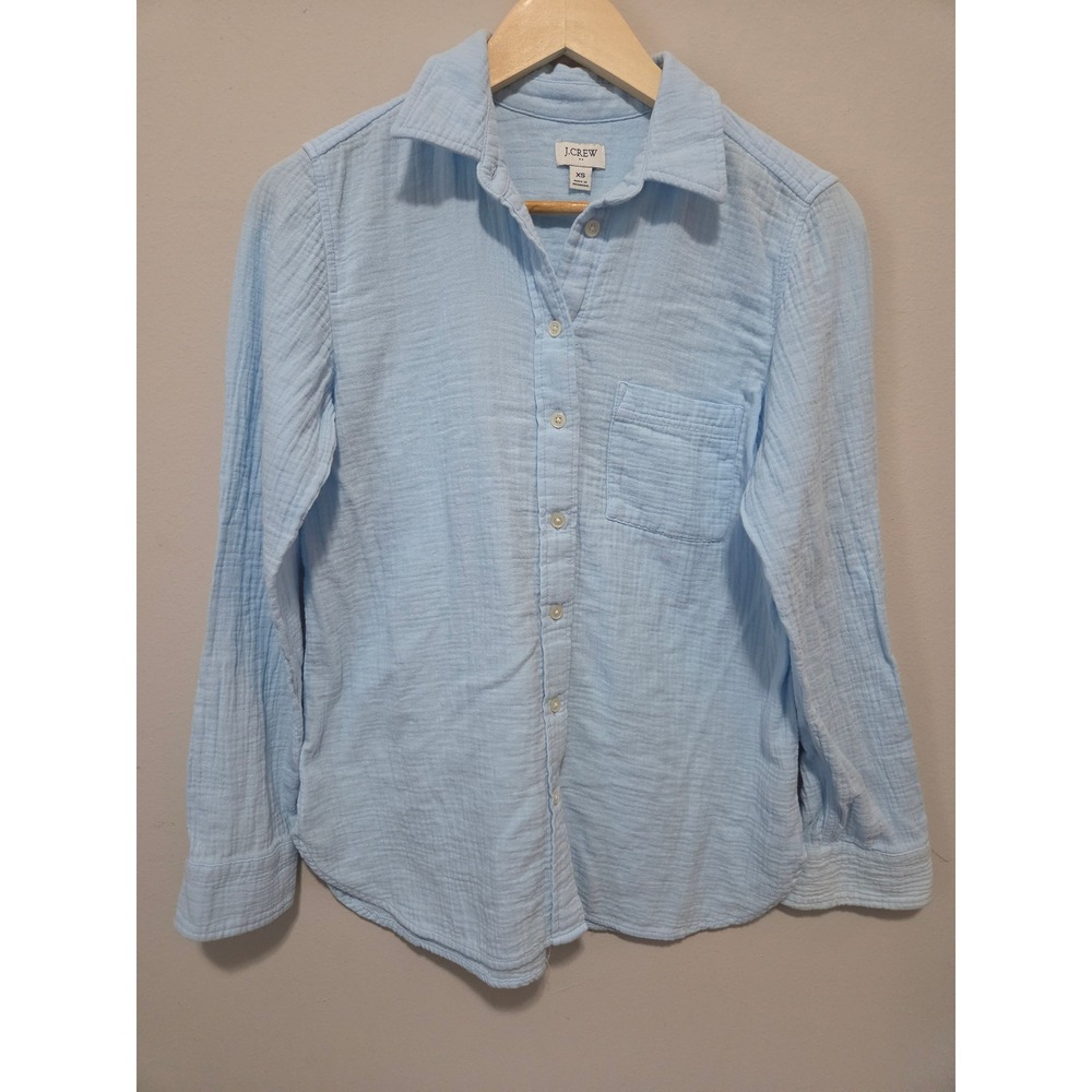 J.Crew Re-Imagined Double Gauze Cotton Button Down‎ Shirt Light Blue XS Long Sl